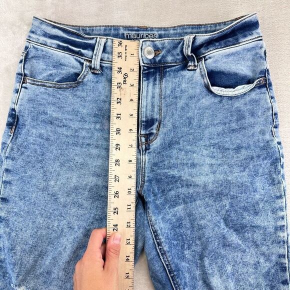 Maurice’s Jeans Women’s M (10) Blue Acid Washed High Rise Stretch Raw Hem Ankle - Picture 7 of 9